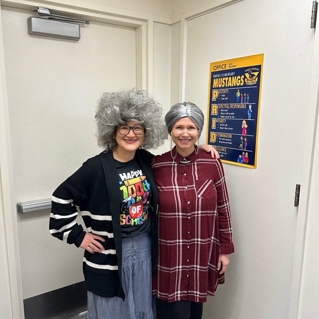 Mrs. Anderson & Mrs. Fischbeck celebrating 100 days of school! 2023-2024
